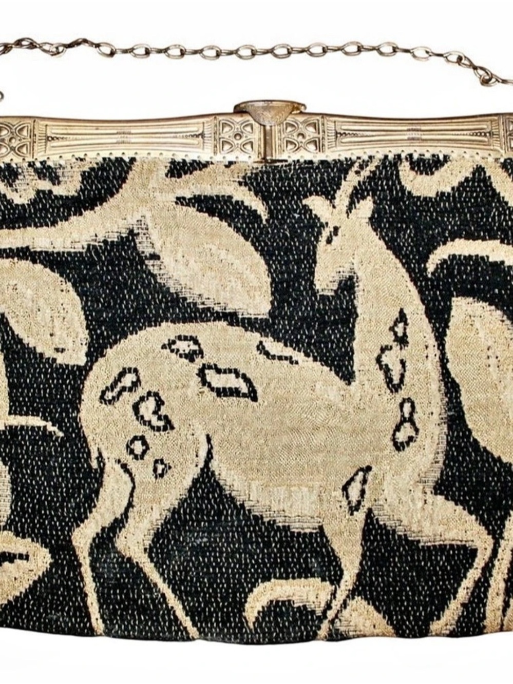 Vintage Floral Black & Beige Frame Clutch